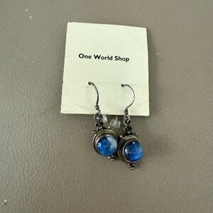 ONE WORLD Blue and Silver Dangle Earrings